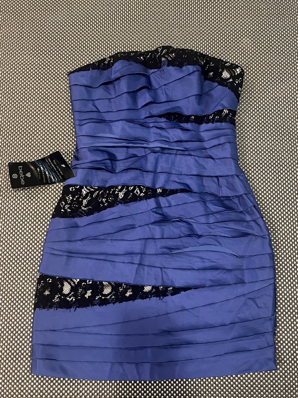 NWT Vintage Y2K bebe Carlita Blue Black Lace Strapless Dress XS
